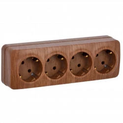 Розетка 4-м ОП GLORY РС24-3-ХД 16А с заземл. дуб IEK ERH41-K24-16
