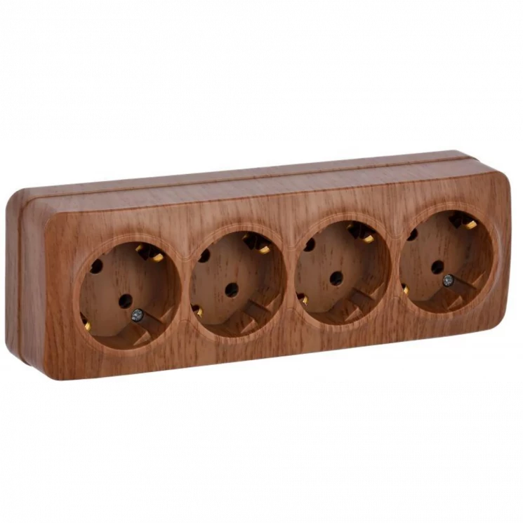 Розетка 4-м ОП GLORY РС24-3-ХД 16А с заземл. дуб IEK ERH41-K24-16