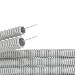 Труба гофрированная ПВХ легкая d40мм с протяжкой сер. (уп.15м) Ruvinil 14001