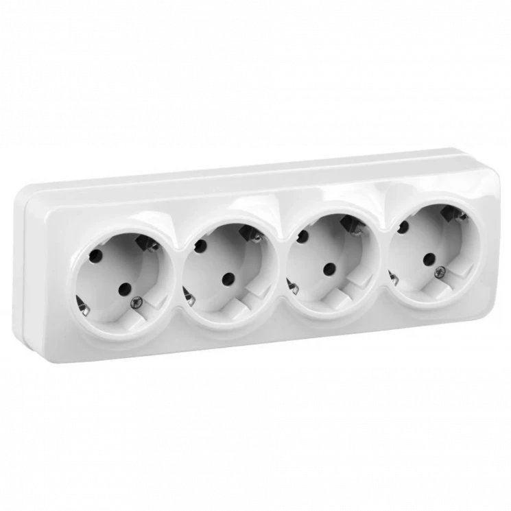 Розетка 4-м ОП GLORY РС24-3-ХБ 16А с заземл. бел. IEK ERH41-K01-16