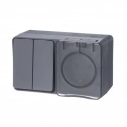 Блок ОП AtlasDesign Profi54 (розетка 16А 250В с заземл. защ. шторки + 2-кл. выкл. 10А) IP54 антрацит