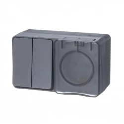 Блок ОП AtlasDesign Profi54 (розетка 16А 250В с заземл. защ. шторки + 2-кл. выкл. 10А) IP54 антрацит