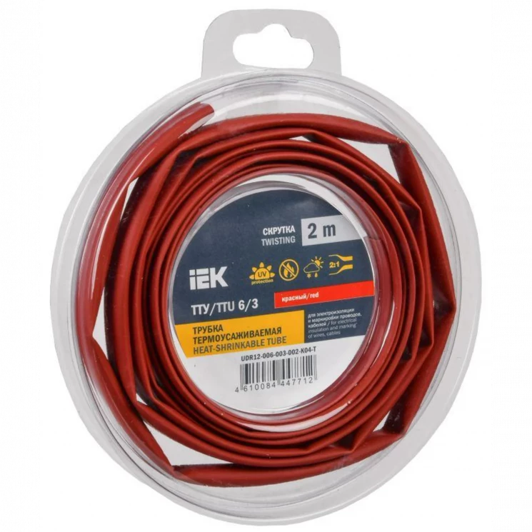 Трубка термоусадочная ТТУ нг-LS 6/3 красн. (уп.2м) IEK UDR12-006-003-002-K04-T