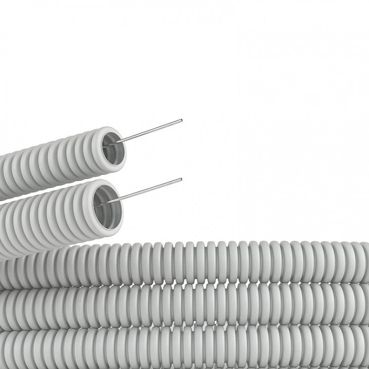 Труба гофрированная ПВХ тяжелая d32мм с протяжкой сер. (уп.25м) Ruvinil 13211