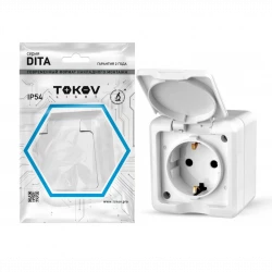 Розетка 1-м ОП Dita 16А IP54 250В с заземл. с крышкой бел. TOKOV ELECTRIC TKL-DT-R1Z-C01-IP54