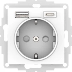 Розетка AtlasDesign 16А с 2-мя заряд. устройствами USB тип A+C 5В/2.4А 2х5В/1.2А механизм бел. SE AT